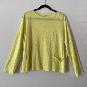 Eileen Fisher Yellow Boatneck Oversized Linen Crewneck Sweater Women size Medium